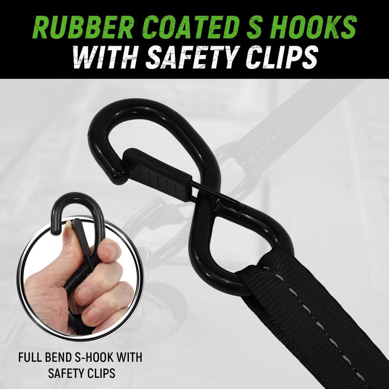 Tow-max Retractable Ratchet Straps(4 Pack) - 1in x 10ft Self Retracting Ratchet Straps with Soft Loops, 1,500 lbs Break Strength Retractable Tie Down Straps, Easy Retract for Motorcyle, Cargo, Truck, Trailer - Image 3